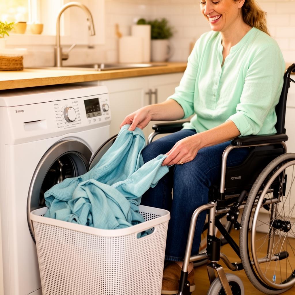 A wheelchair user moving laundry independently with Fello